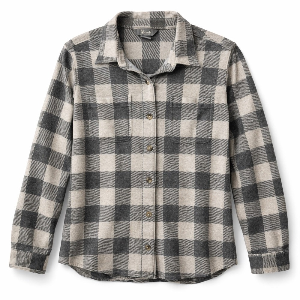 Natural Reflections Womens Gray Plaid Flannel Button Down Shirt Size S Small‎